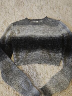 Dreamers Gray Ombre Cropped Crewneck Sweater with Back Cut Out